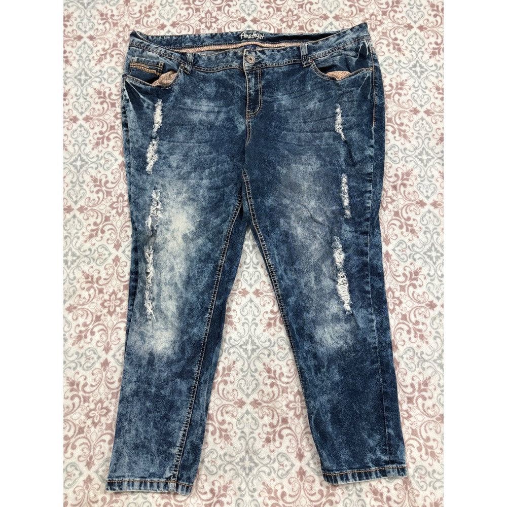 Amethyst Plus Size 24 Distressed Acid Wash Skinny Jeans High Rise Blue Denim